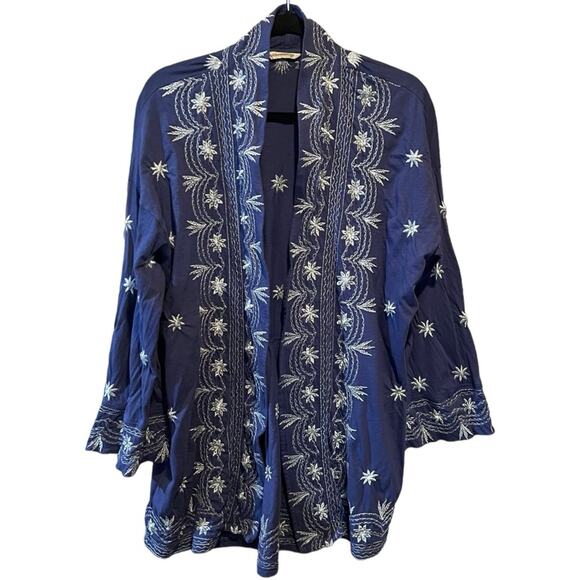 Soft Surrounding Draped Open Embroidered Cardigan size S/M blue and white - Picture 2 of 12